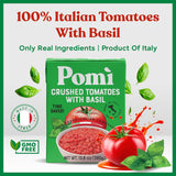 Pomi crushed tomatoes with basil packaging on a white background