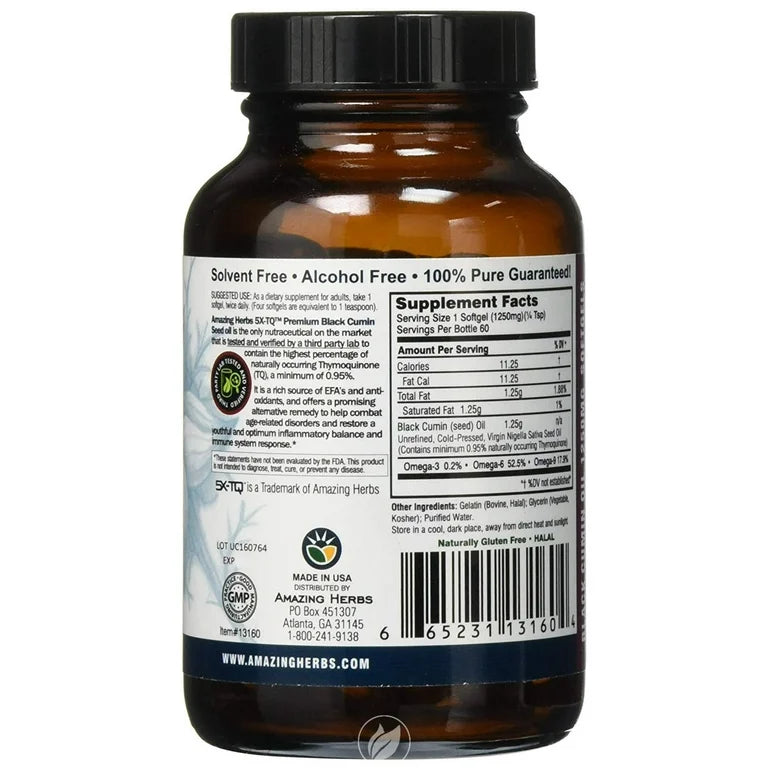 Premium Black Seed Oil Softgels – 1250mg Natural Capsules for Wellness (60 Softgels)