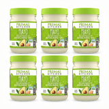 Six jars of Primal Kitchen Mayo with Avocado Oil on a white background