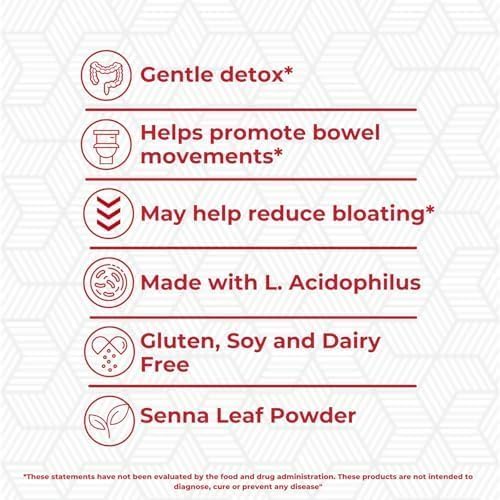 Product label with text about gentle detox benefits and ingredients on a white background.