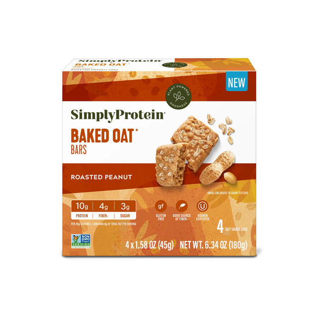 Simply Protein - Peanut Oat Baked Bar, 6.34 oz (Pack of 6) - Protein snack bars