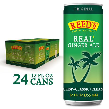 Reed's Real Ginger Ale can and box on a white background