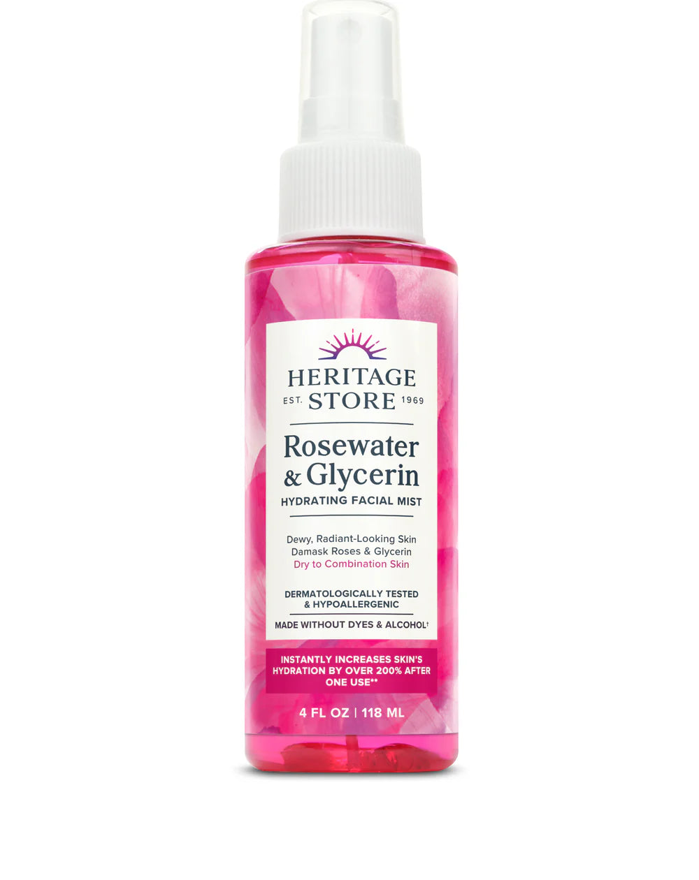 Heritage Products Hydrating Rosewater and Vegetable Glycerin Spray - 4 Fl Oz.