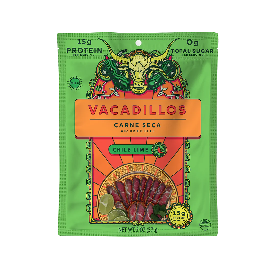 Vacadillos - Air Dried Beef Steak Chili, 1 oz (Pack of 12) - Spicy Protein Snack