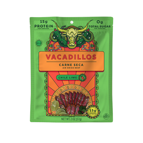 Vacadillos - Air Dried Beef Steak Chili, 1 oz (Pack of 12) - Spicy Protein Snack