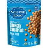 Saffron Road organic crunchy chickpeas sea salt packaging on a white background