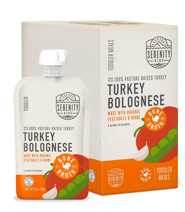 Serenity Kids Turkey Bolognese toddler meal packaging with a white background