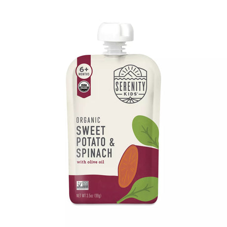 Serenity Kids organic sweet potato & spinach pouch on a white background
