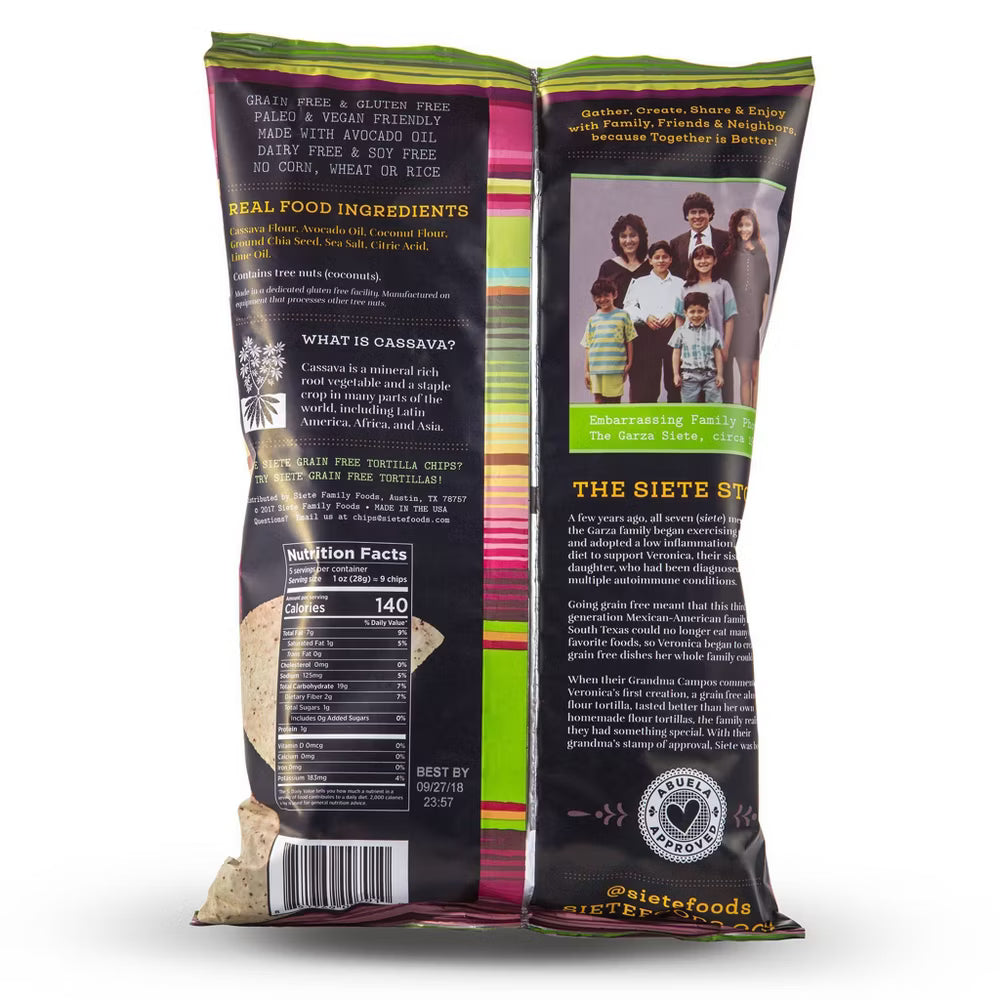Siete Lime Tortilla Chips, 1 oz back