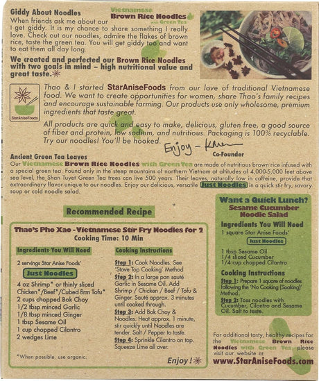StarAniseFoods product packaging with text and images of noodles and a recipe.