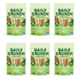 Six packs of Daily Crunch Dill Pickle snack bags on a white background