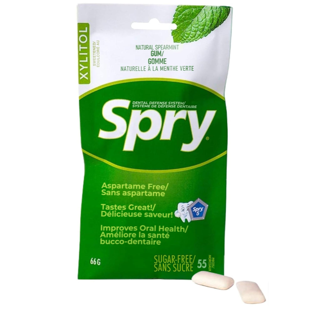 Spry dental defense system packaging with green and white design on a white background
