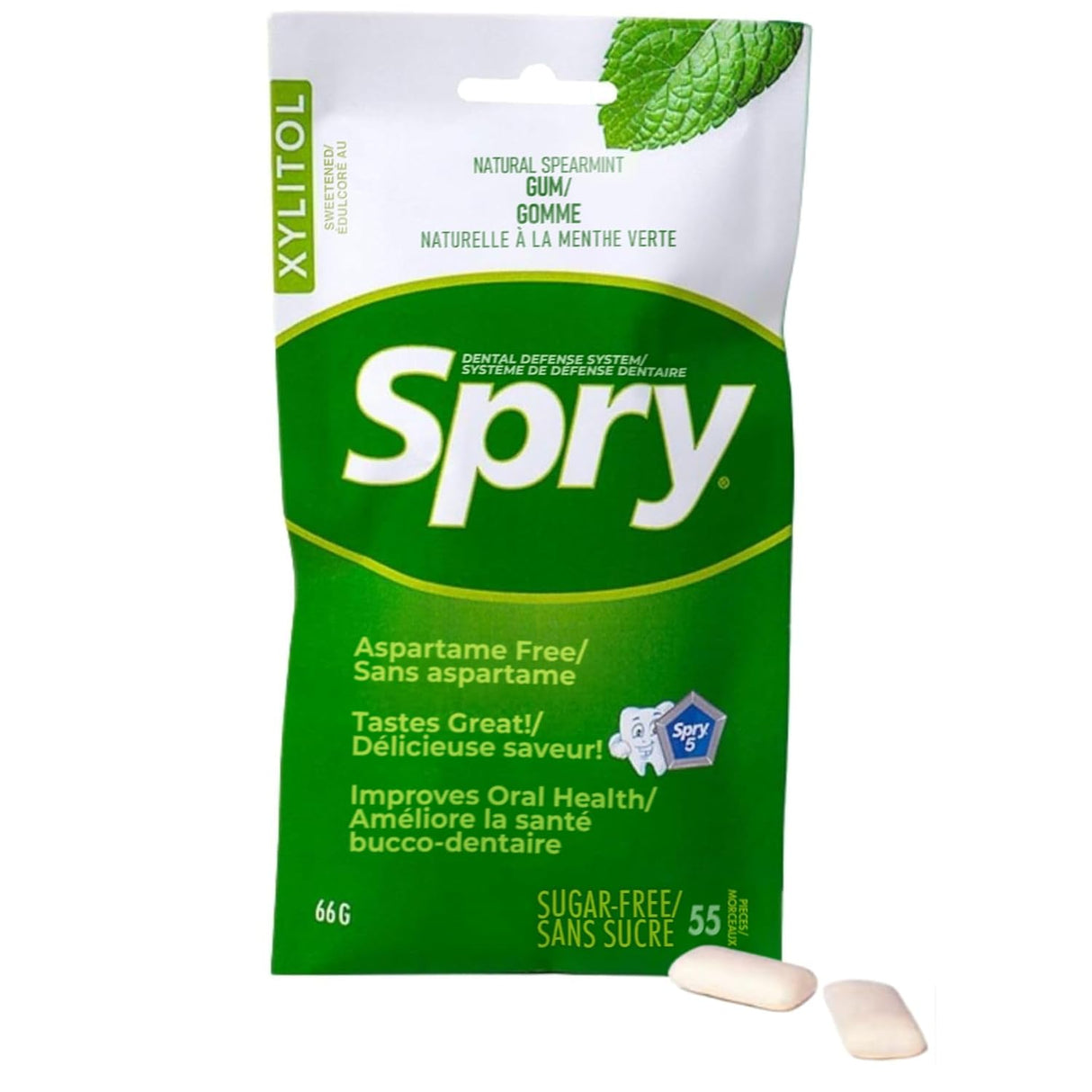 Spry dental defense system packaging with green and white design on a white background