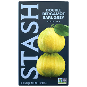 Stash Double Bergamot Earl Grey black tea package with bergamot fruit illustration on a white background
