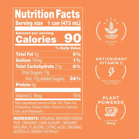 Steaz Lightly Sweetened Green Tea with Peach Flavor - 16 Fl Oz - Case of 12