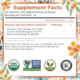 Supplement facts label with organic and certified logos on a decorative background