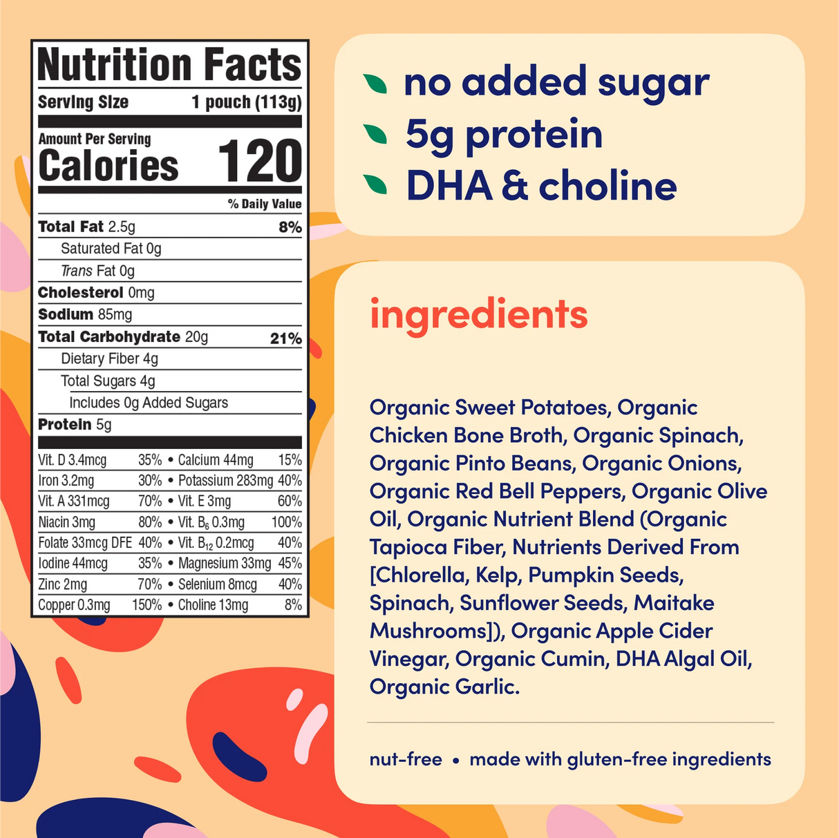 Cerebelly Organic Sweet Potato, Pinto Bean, Bone Broth & Cumin Puree, Brain-Boosting Baby Food, 4 oz Pouches, Pack of 6