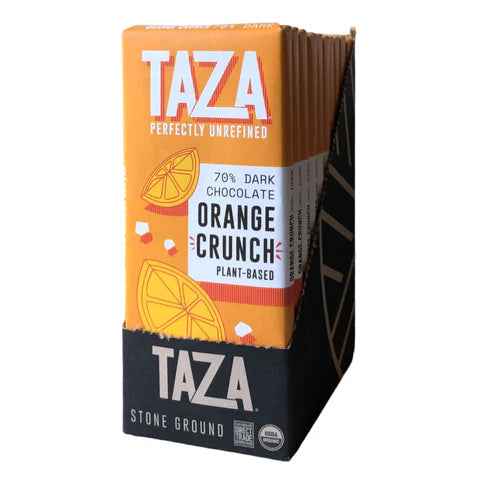 Taza Chocolate - Organic Dark Chocolate Orange Crunch Bar, 2.5 oz (Case of 10) - Gluten-Free Treat
