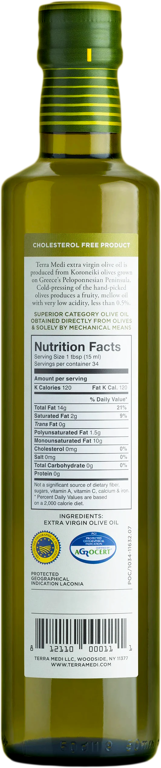 Terra Medi Extra Virgin Olive Oil - 6 Pack - 17 Fl. Oz. Each - Cozy Farm 