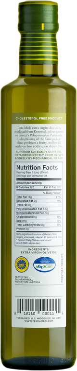 Terra Medi Extra Virgin Olive Oil - 6 Pack - 17 Fl. Oz. Each - Cozy Farm 