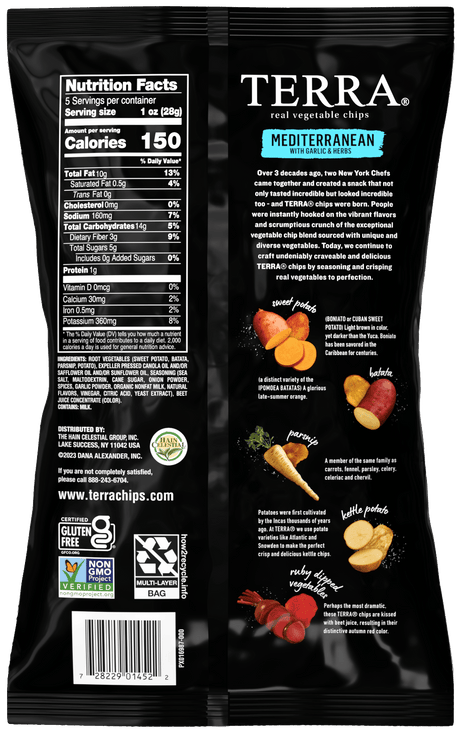 Terra Exotic Vegetable Chips, Mediterranean, Pack of 12, 5 Oz. Bags