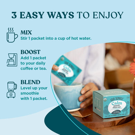 Three easy ways to enjoy a product with text and images of a person using it.