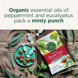 Traditional Medicinals Organic Throat Coat package with peppermint and eucalyptus on a wooden surface