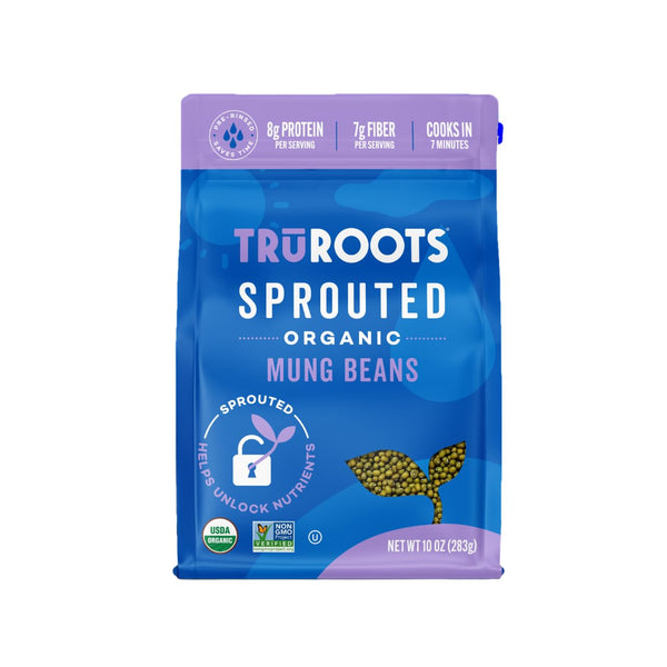 TruRoots sprouted organic mung beans package on a white background
