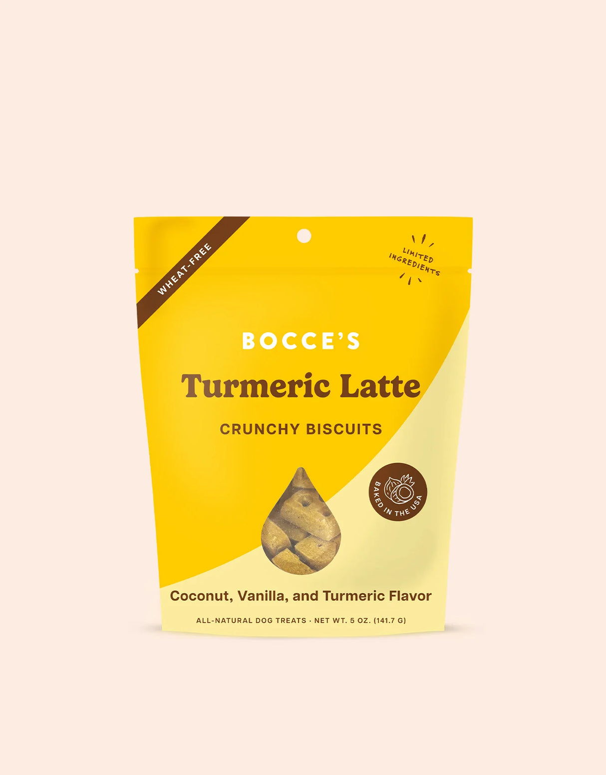 Bocce's Bakery Turmeric Latte Dog Treats, 5oz, Pack of 12 – Soft, Wheat-Free, Made in USA