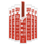 Vermont Uncured Turkey Pepperoni stick with multiple red and white packages on a white background