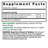Supplement facts label for Vitex agnus-castus with serving size, amount per serving, and other ingredients.