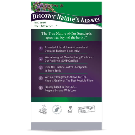 Product packaging with text about a natural product brand on a white background
