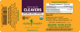 Herbal supplement label for Cleavers by Herb Pharm with supplement facts and branding details.