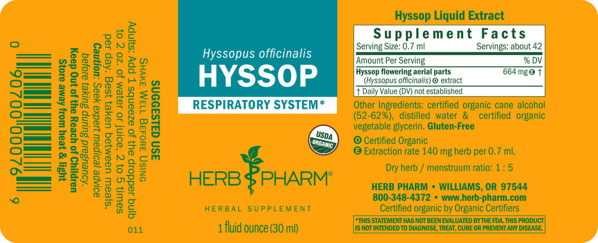 Herb Pharm - Hyssop Liquid Extract - 1 Fl Oz