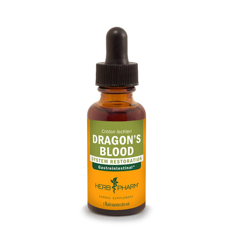 Herb Pharm Dragon's Blood supplement bottle with dropper on a white background