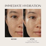 Weleda Skin Food Ultra-rich Before and after comparison of a person's face with immediate hydration using Skin Food cream.