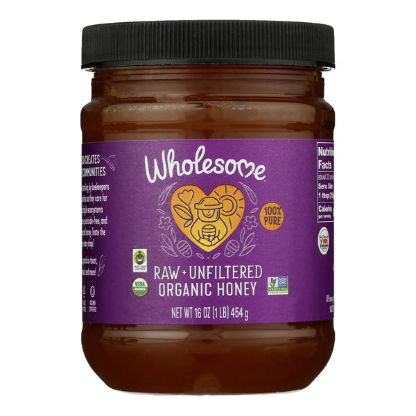Wholesome Organic Raw Honey, 16 Oz., Case of 6 – Unfiltered, Unpasteurized, USDA Certified, Non-GMO