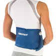 Person wearing a blue Aircast brace on their back against a white background