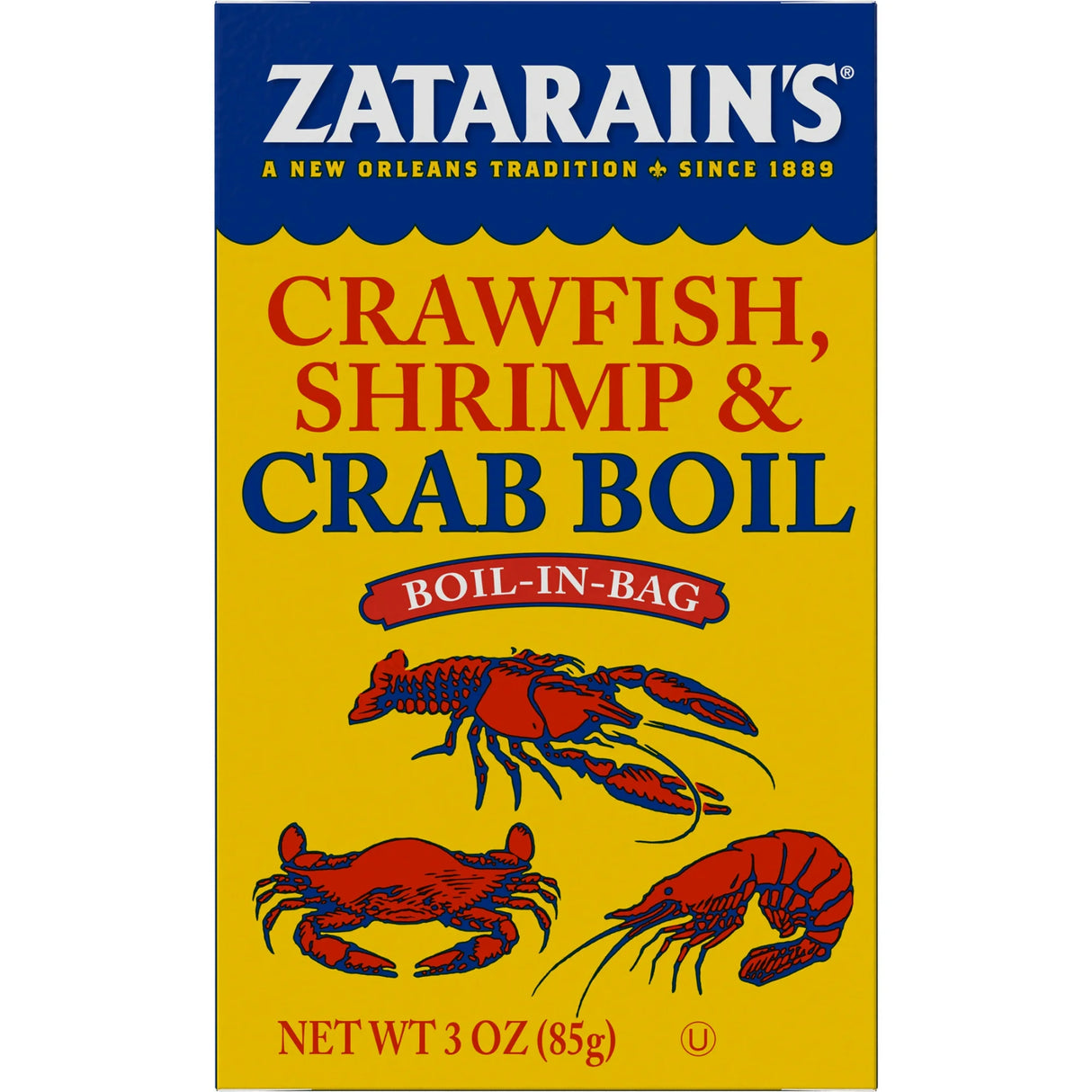 Zatarain's Crawfish, Shrimp & Crab Boil packaging on a white background