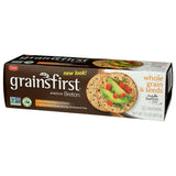 Box of grainsfirst crackers with a picture of a cracker on a white background
