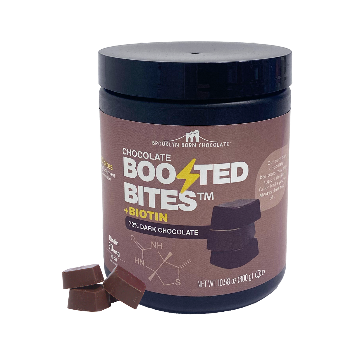 Brooklyn Born Chocolate - Dark Chocolate Biotin Bites, 10.58 oz (Pack of 6) - Gluten-Free Kosher