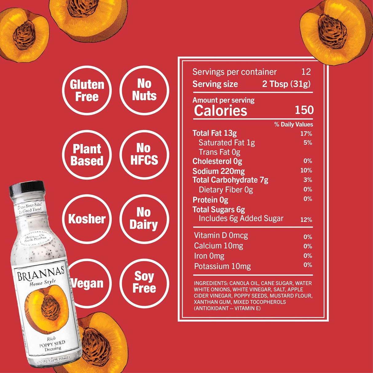 brianna's label with nutritional information and health benefits on a red background