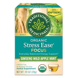 Traditional Medicinals - Organic Stress Ease Focus Tea, 16 Bag (Pack of 6) - Herbal Relaxation Blend