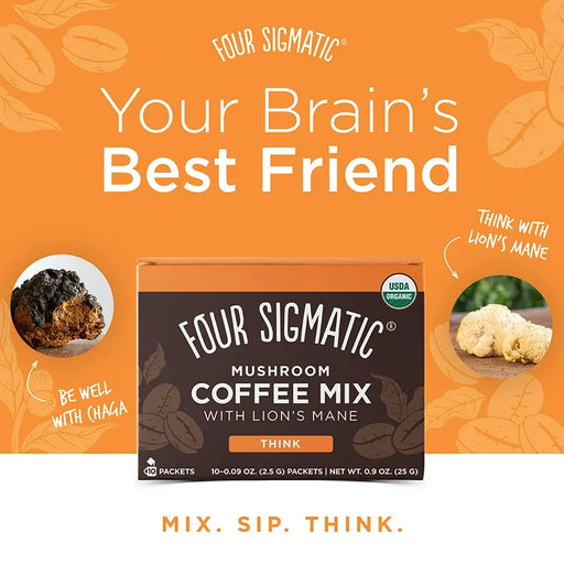 Four Sigmatic Mushroom Coffee (10ct) - Organic Lion's Mane & Chaga for Focus & Immunity - Cozy Farm 