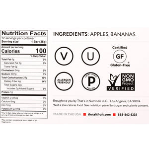 That's It Apple and Banana Fruit Bars, 100% Real Fruit, Gluten Free, 1.2 oz Bars, Case of 12
