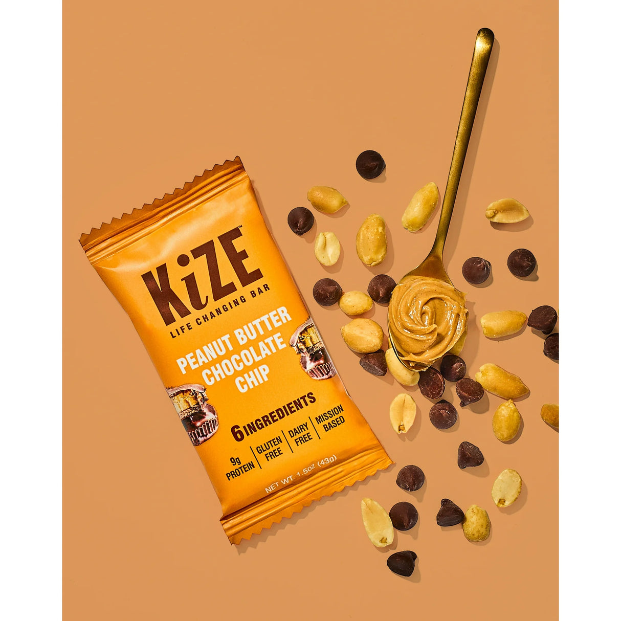 Kize Concepts Energy Bar, Raw Peanut Butter Chocolate Chip, 1.5 Oz., Case of 10