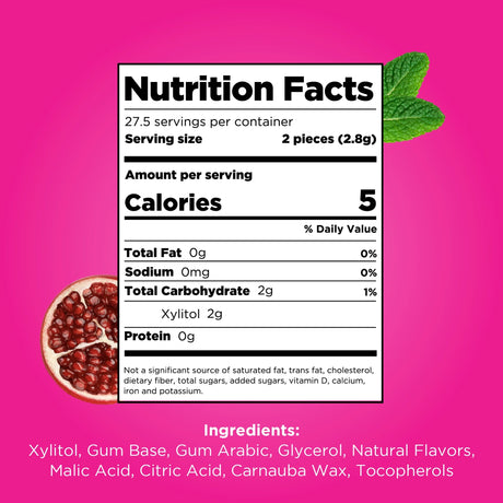 PUR Gum Pomegranate Mint, Sugar-Free, 2.72 oz, Pack of 12