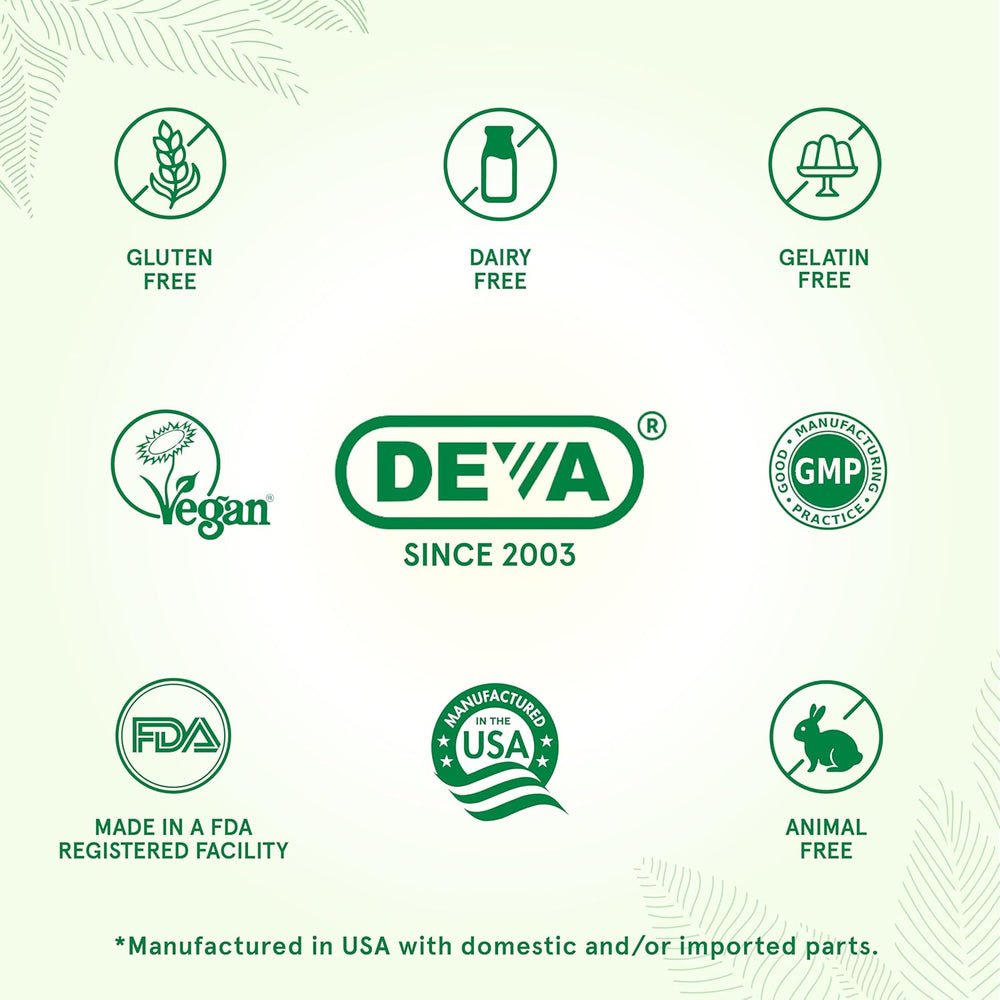 certifications for Deva products on a green background