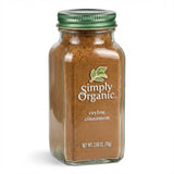 Glass jar of Simply Organic ceylon cinnamon on a white background