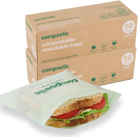 Compostic Sandwich Bags Resealable - 20 x 12 Pack - Cozy Farm 